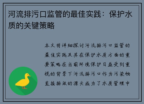 河流排污口监管的最佳实践：保护水质的关键策略